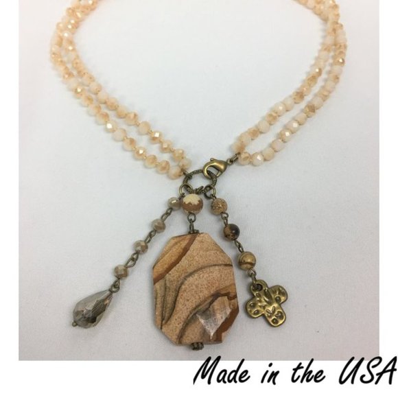 Boutique Jewelry - Beautiful Natural Stone Beaded Dangle Necklace